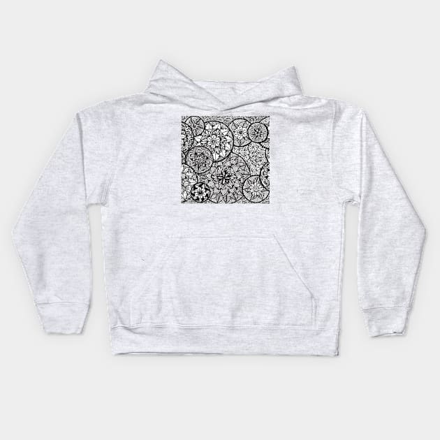 Monochrome Mandala/Zentangle bubbles Kids Hoodie by TheHermitCrab